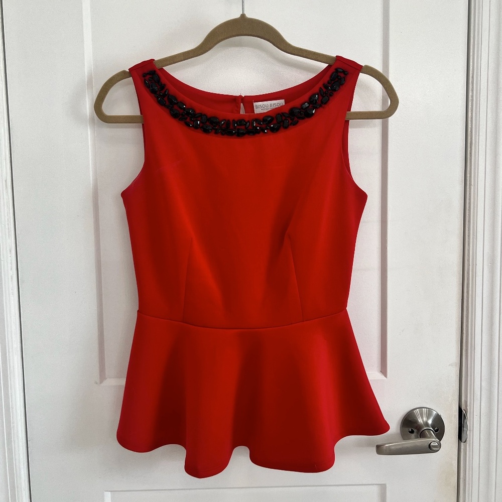 BISOU BISOU Red Sleeveless Peplum Dress XS
